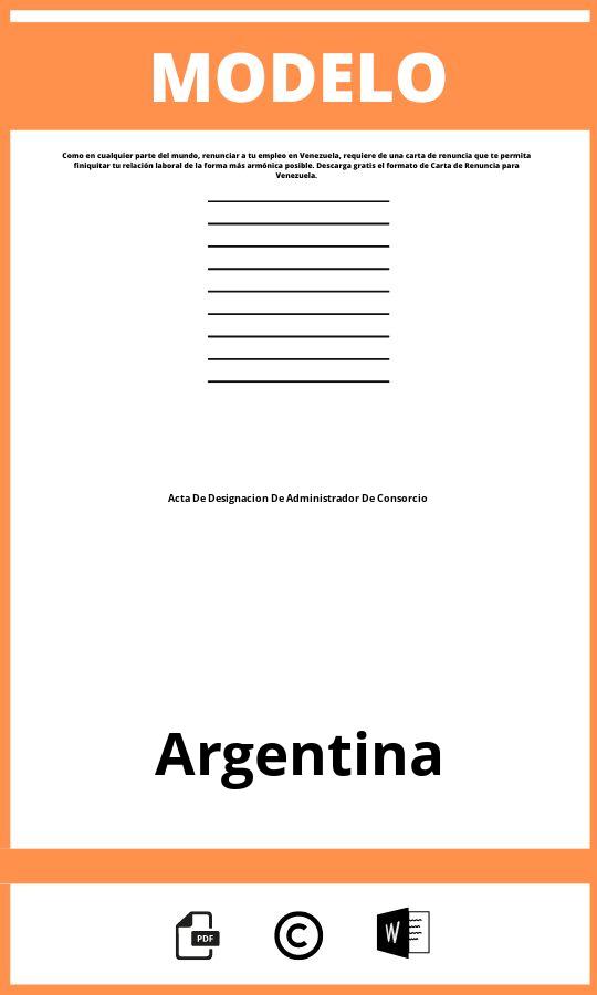 Modelo De Acta De Designacion De Administrador De Consorcio