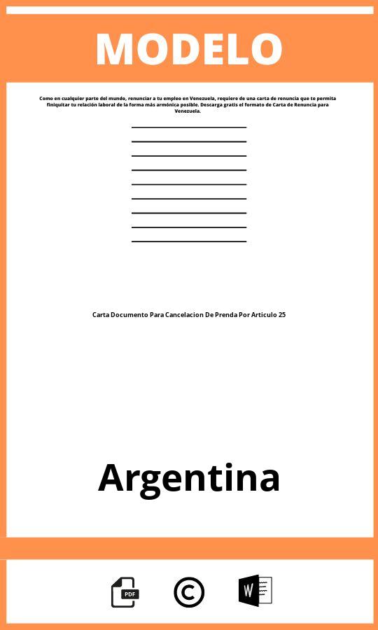 Modelo De Carta Documento Para Cancelacion De Prenda Por Articulo 25