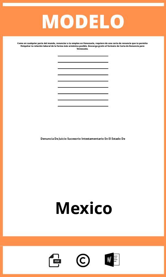 Modelo De Denuncia De Juicio Sucesorio Intestamentario En El Estado De Mexico